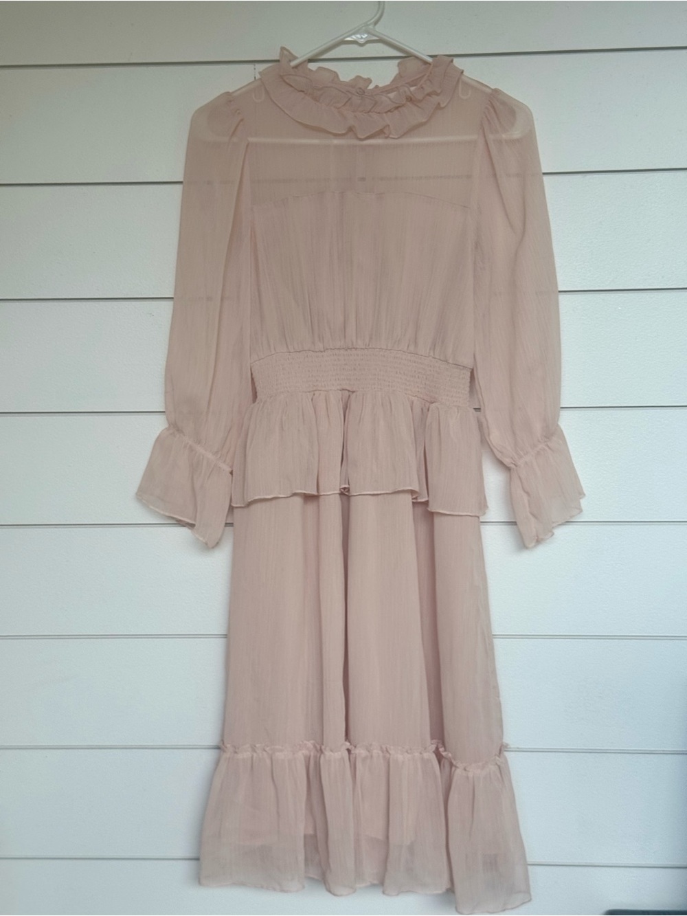 bohme Blush Ruffle-Neck Midi Dress